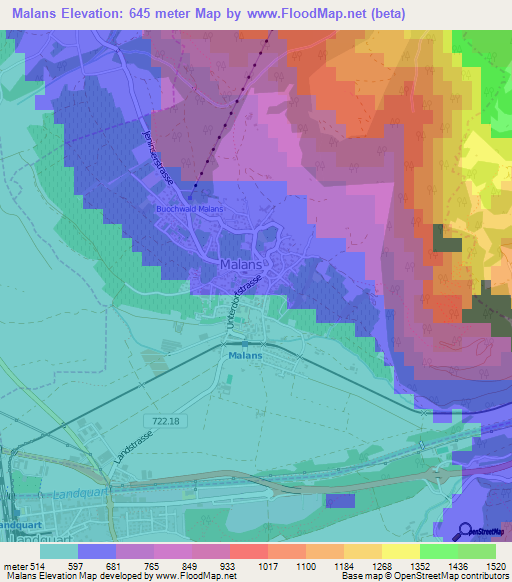 Malans,Switzerland Elevation Map