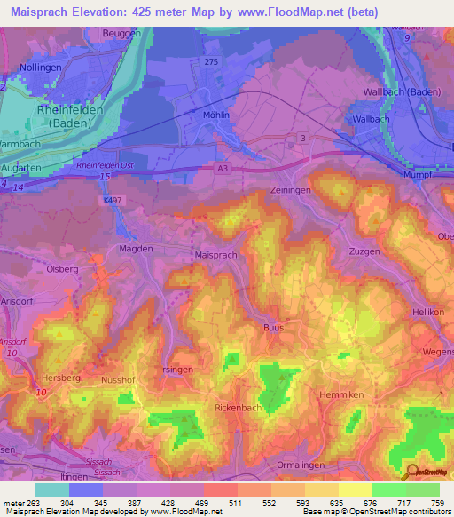 Maisprach,Switzerland Elevation Map