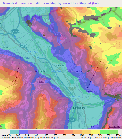 Maienfeld,Switzerland Elevation Map