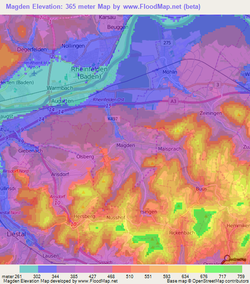 Magden,Switzerland Elevation Map