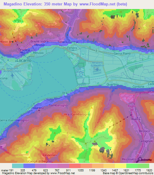 Magadino,Switzerland Elevation Map