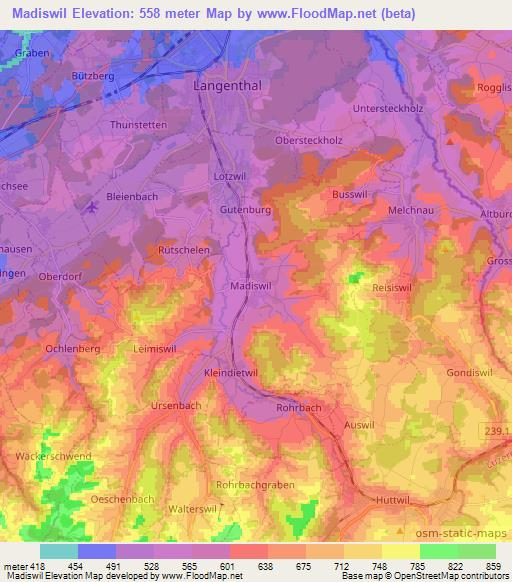 Madiswil,Switzerland Elevation Map