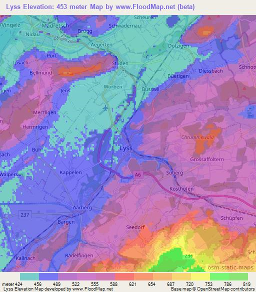 Lyss,Switzerland Elevation Map