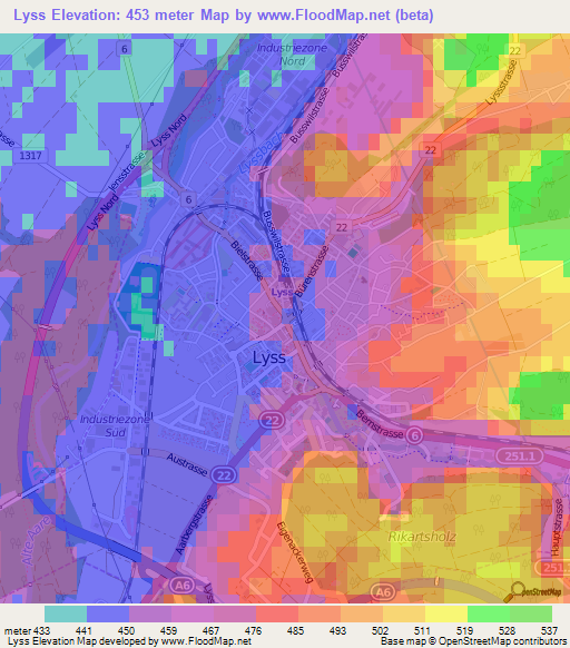 Lyss,Switzerland Elevation Map