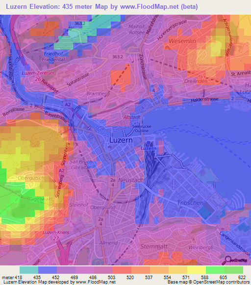 Luzern,Switzerland Elevation Map