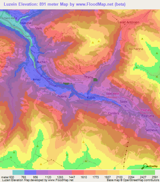 Luzein,Switzerland Elevation Map