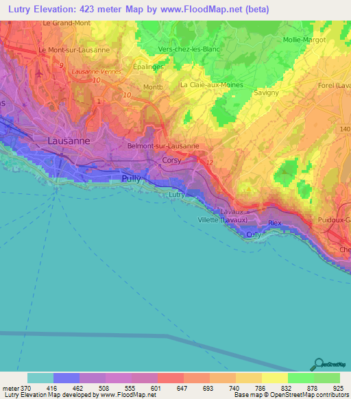 Lutry,Switzerland Elevation Map