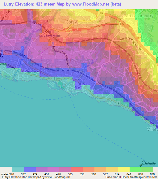 Lutry,Switzerland Elevation Map