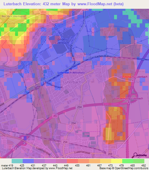 Luterbach,Switzerland Elevation Map