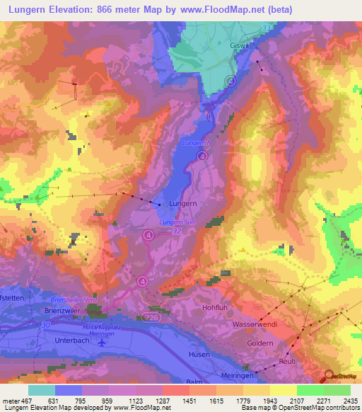 Lungern,Switzerland Elevation Map