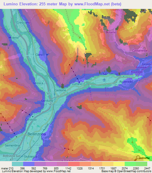 Lumino,Switzerland Elevation Map