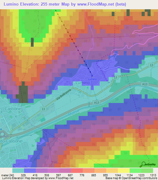 Lumino,Switzerland Elevation Map