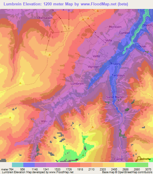 Lumbrein,Switzerland Elevation Map