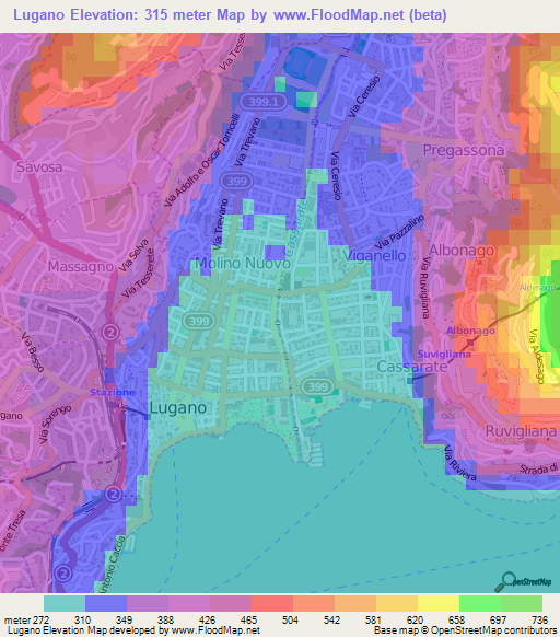 Lugano,Switzerland Elevation Map