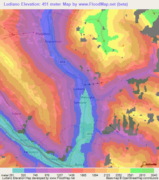 Ludiano,Switzerland Elevation Map