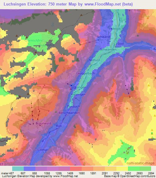 Luchsingen,Switzerland Elevation Map