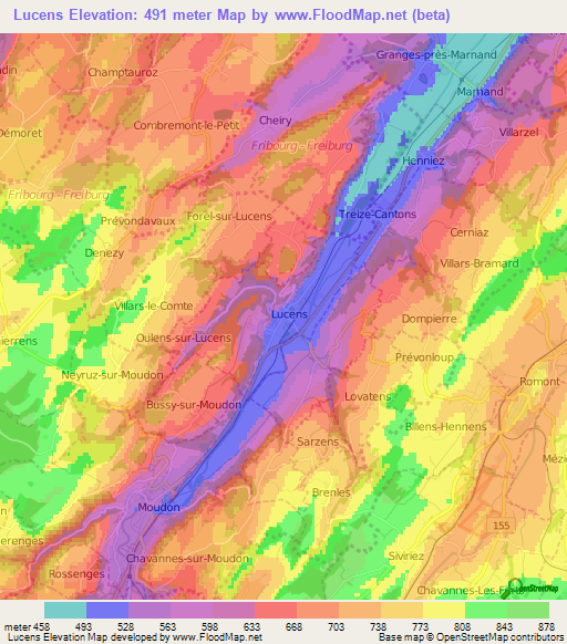 Lucens,Switzerland Elevation Map