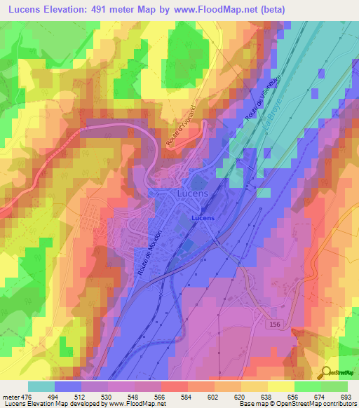 Lucens,Switzerland Elevation Map