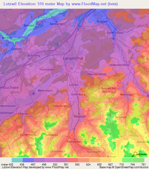 Lotzwil,Switzerland Elevation Map