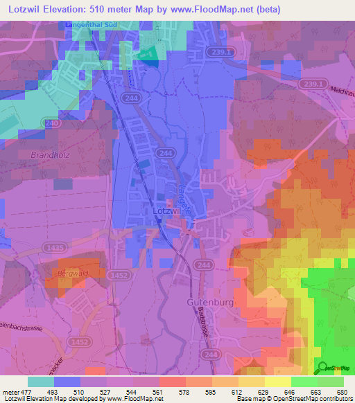 Lotzwil,Switzerland Elevation Map