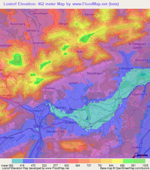 Lostorf,Switzerland Elevation Map