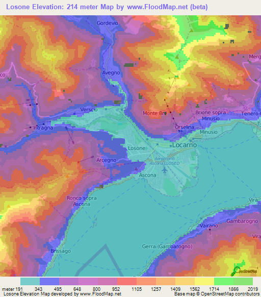 Losone,Switzerland Elevation Map