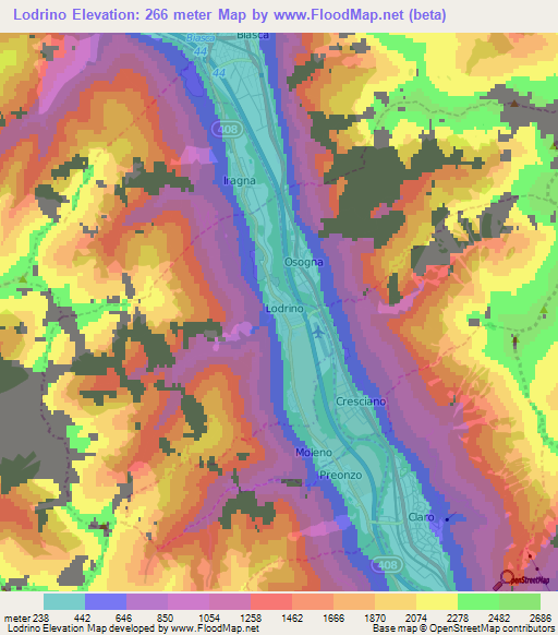 Lodrino,Switzerland Elevation Map