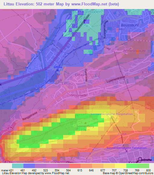 Littau,Switzerland Elevation Map