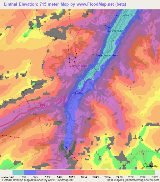 Linthal,Switzerland Elevation Map