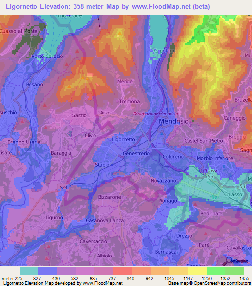 Ligornetto,Switzerland Elevation Map