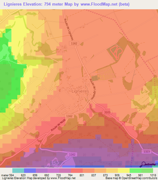 Lignieres,Switzerland Elevation Map