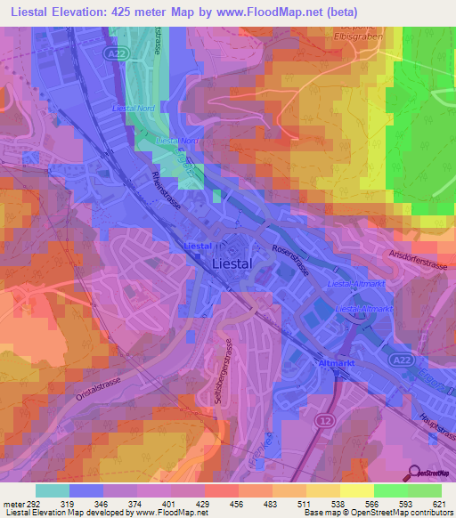 Liestal,Switzerland Elevation Map