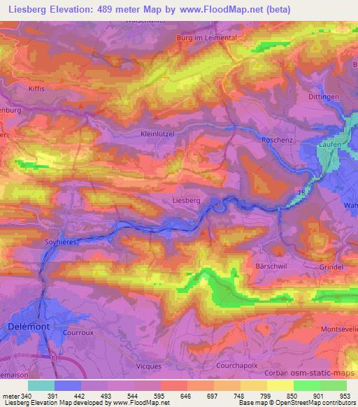 Liesberg,Switzerland Elevation Map