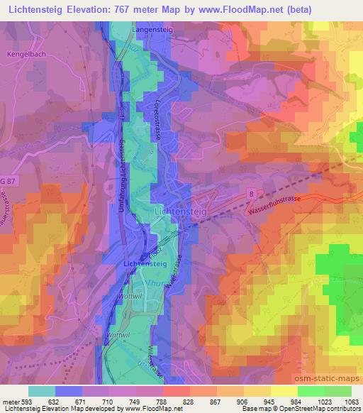 Lichtensteig,Switzerland Elevation Map