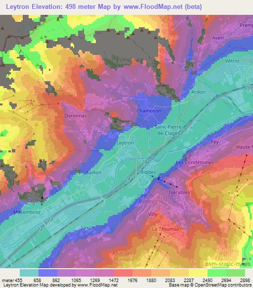 Leytron,Switzerland Elevation Map