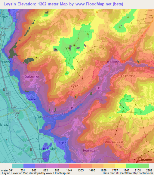 Leysin,Switzerland Elevation Map