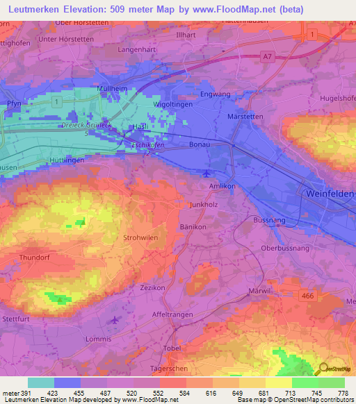 Leutmerken,Switzerland Elevation Map