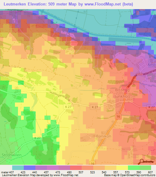 Leutmerken,Switzerland Elevation Map