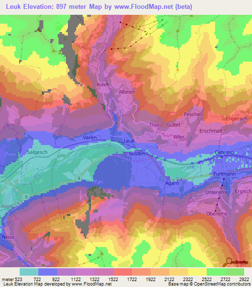 Leuk,Switzerland Elevation Map