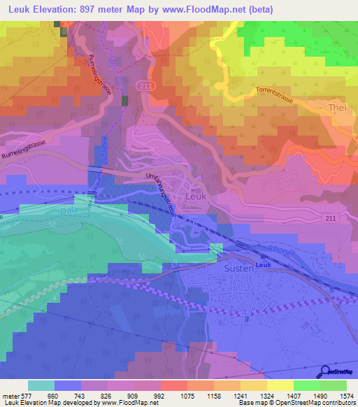 Leuk,Switzerland Elevation Map