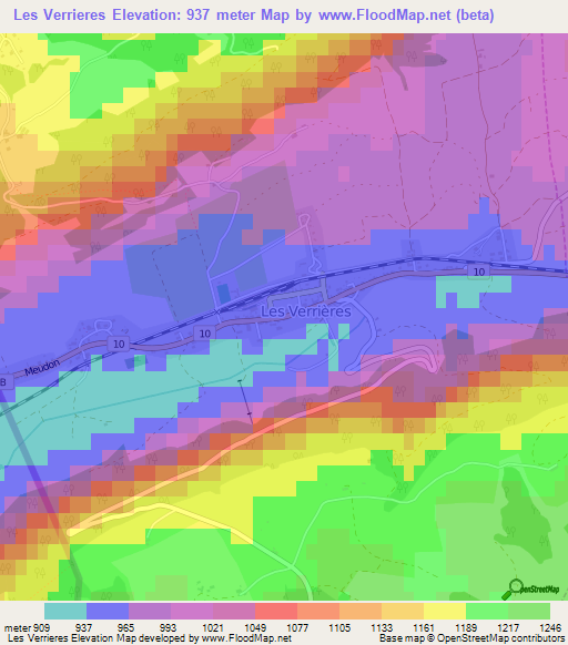 Les Verrieres,Switzerland Elevation Map