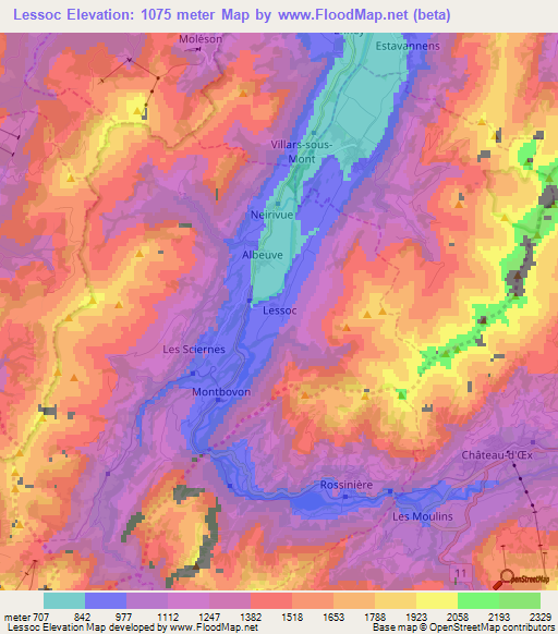 Lessoc,Switzerland Elevation Map