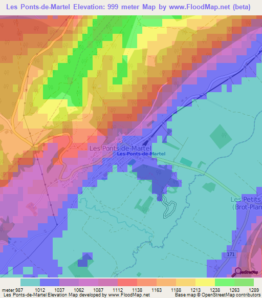 Les Ponts-de-Martel,Switzerland Elevation Map