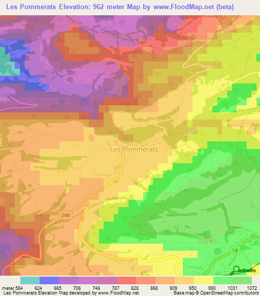 Les Pommerats,Switzerland Elevation Map