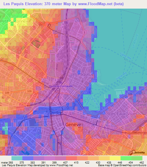 Les Paquis,Switzerland Elevation Map