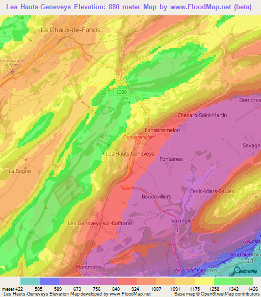 Les Hauts-Geneveys,Switzerland Elevation Map