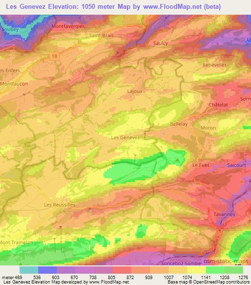 Les Genevez,Switzerland Elevation Map