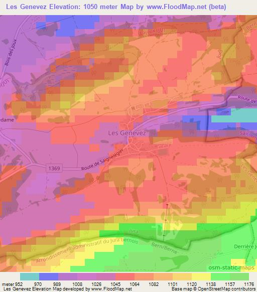 Les Genevez,Switzerland Elevation Map