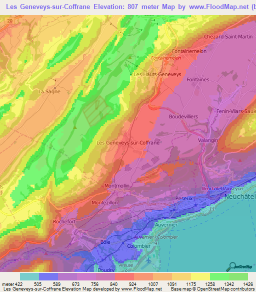 Les Geneveys-sur-Coffrane,Switzerland Elevation Map