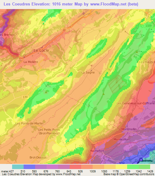 Les Coeudres,Switzerland Elevation Map